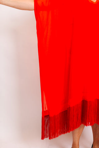 Tomato Sheer Mid Caftan With Fringe