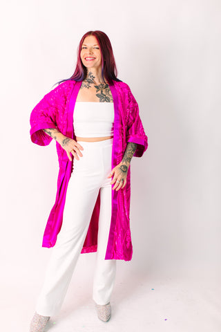 Vibrant Fuchsia Embroidered Duster