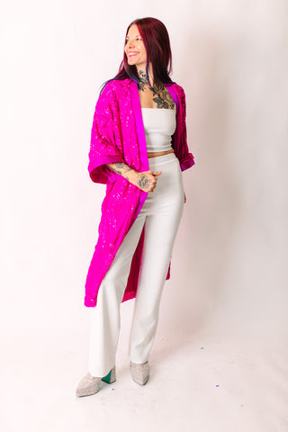 Vibrant Fuchsia Embroidered Duster
