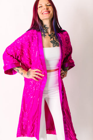 Vibrant Fuchsia Embroidered Duster