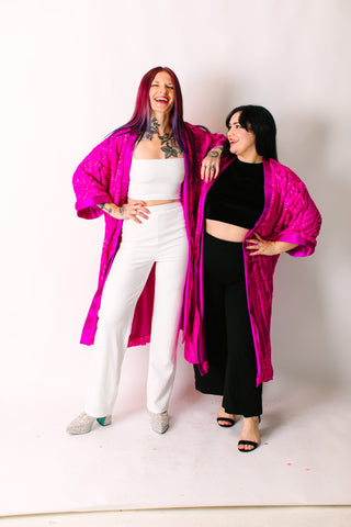 Vibrant Fuchsia Embroidered Duster