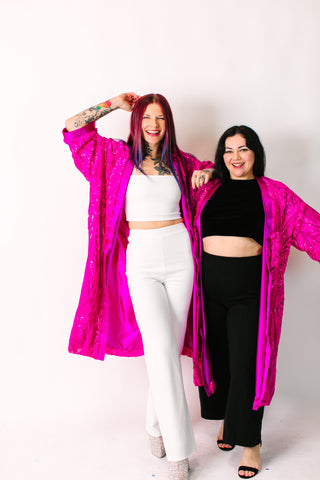 Vibrant Fuchsia Embroidered Duster