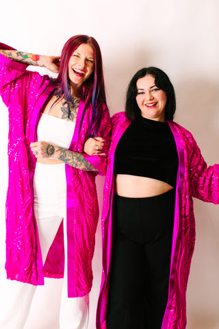 Vibrant Fuchsia Embroidered Duster