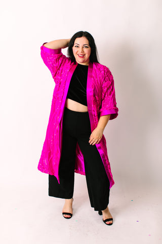 Vibrant Fuchsia Embroidered Duster