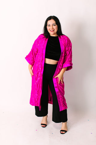 Vibrant Fuchsia Embroidered Duster