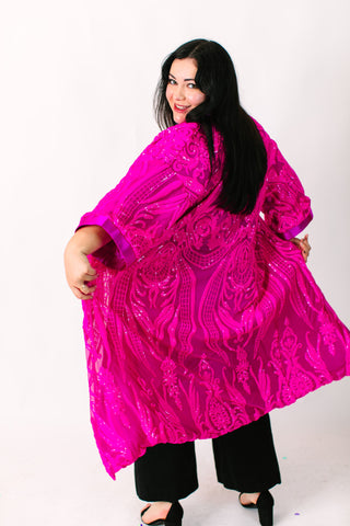 Vibrant Fuchsia Embroidered Duster