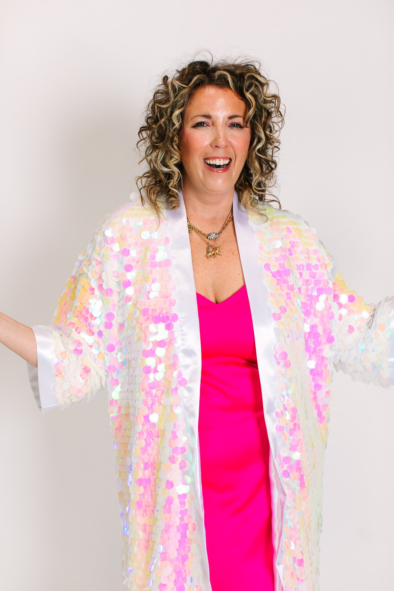 Light Pink Iridescent Paillette Duster – fringe co