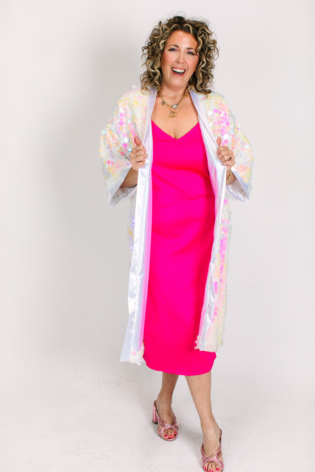 Light Pink Iridescent Paillette Duster – fringe co