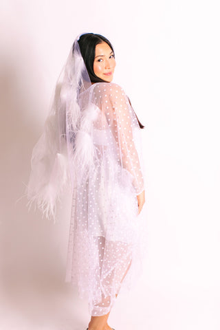 White Polka Dot Sheer Mid Caftan