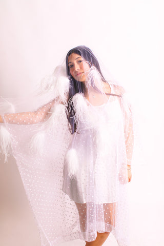 White Polka Dot Sheer Mid Caftan