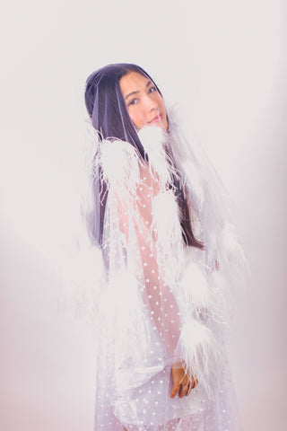 White Polka Dot Sheer Mid Caftan