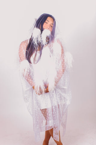 White Polka Dot Sheer Mid Caftan