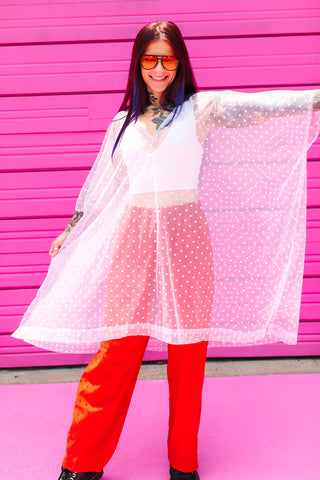 White Polka Dot Sheer Mid Caftan