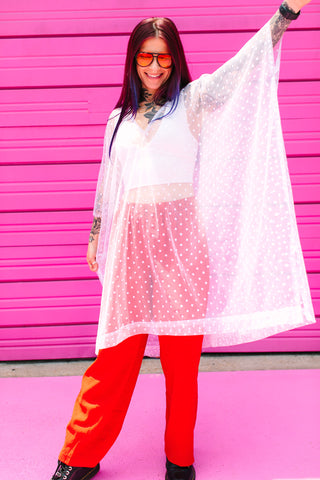 White Polka Dot Sheer Mid Caftan