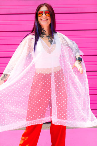 White Polka Dot Sheer Mid Caftan