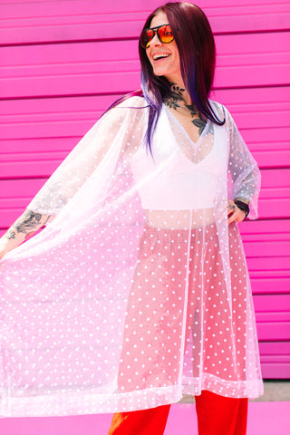 White Polka Dot Sheer Mid Caftan
