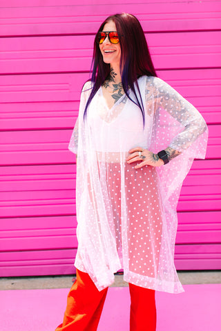 White Polka Dot Sheer Mid Caftan