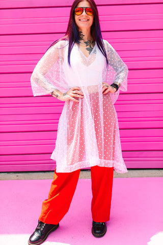 White Polka Dot Sheer Mid Caftan