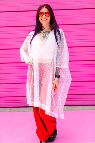 White Polka Dot Sheer Mid Caftan
