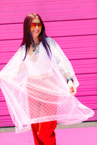 White Polka Dot Sheer Mid Caftan