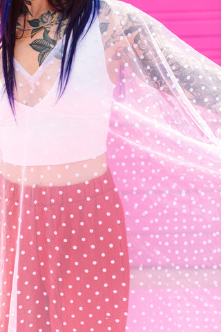 White Polka Dot Sheer Mid Caftan