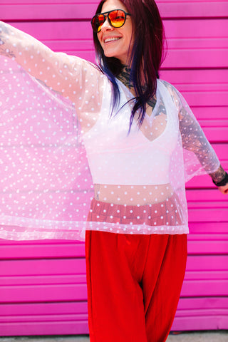 White Polka Dot Sheer Tunic