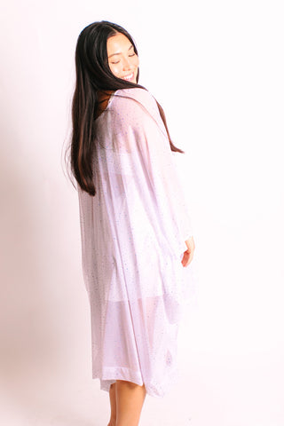 White Sheer Rhinestone Short Caftan