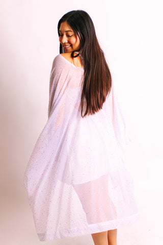 White Sheer Rhinestone Short Caftan