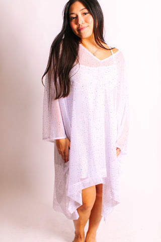 White Sheer Rhinestone Short Caftan