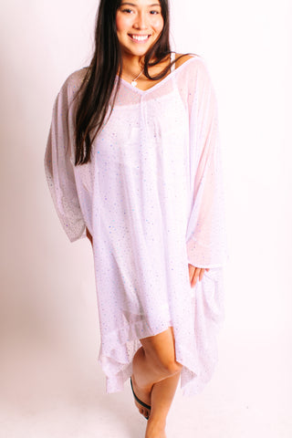 White Sheer Rhinestone Short Caftan