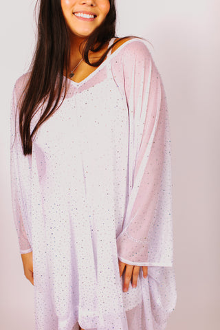 White Sheer Rhinestone Short Caftan