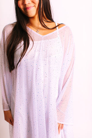 White Sheer Rhinestone Short Caftan