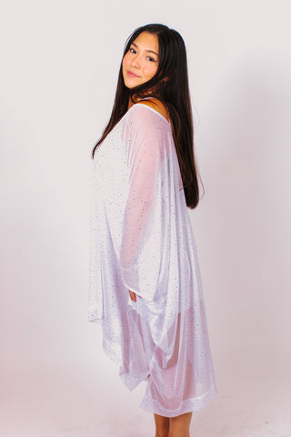 White Sheer Rhinestone Short Caftan