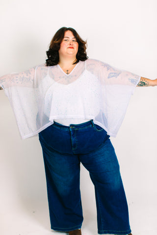 White Rhinestone Sheer Tunic