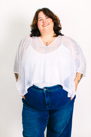 White Rhinestone Sheer Tunic
