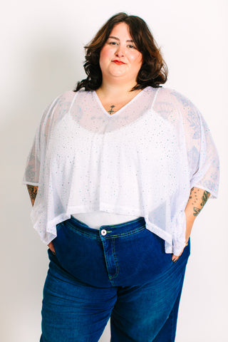 White Rhinestone Sheer Tunic
