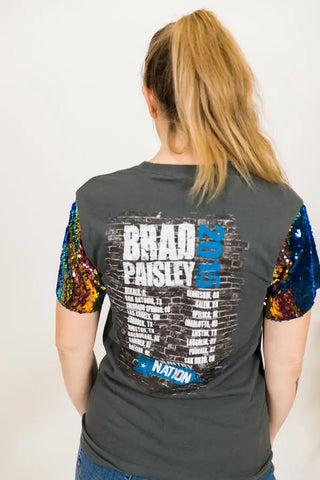 Brad Paisley Blue Iridescent Sequin Sleeve Party Tee - Fringe+Co