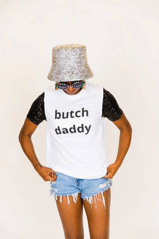 Butch Daddy Black Sequin Sleeve Party Tee - Fringe+Co