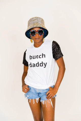 Butch Daddy Black Sequin Sleeve Party Tee - Fringe+Co