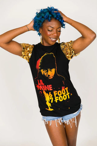 Lil Wayne Gold Sequin Sleeve Party Tee - Fringe+Co
