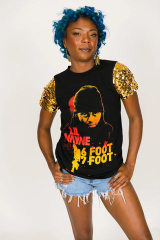 Lil Wayne Gold Sequin Sleeve Party Tee - Fringe+Co