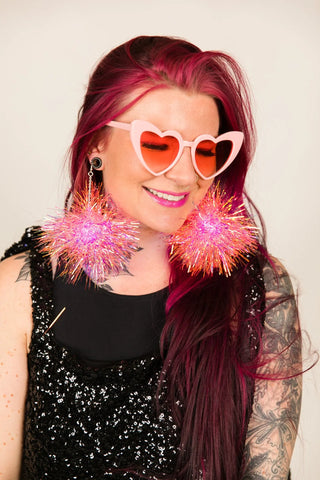 Pink Iridescent Party Pom Earrings - Fringe+Co