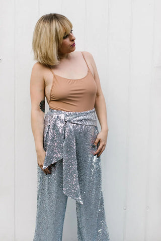 Silver High Waisted Sequin Party Pant - Fringe+Co