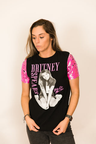 Britney Spears Pink Sequin Sleeve Party Tee