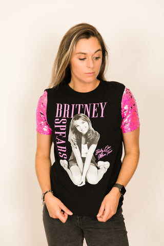 Britney Spears Pink Sequin Sleeve Party Tee