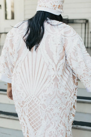 White Embroidered Sequin Duster - Fringe+Co